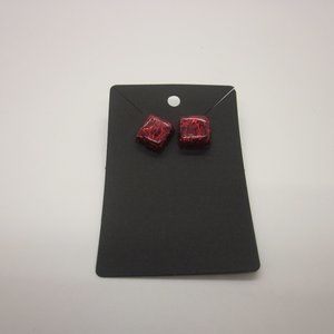 Red Shimmer Square Stud Earrings